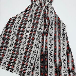 iris Cream Floral Striped Dress Top with Black and Red Accents